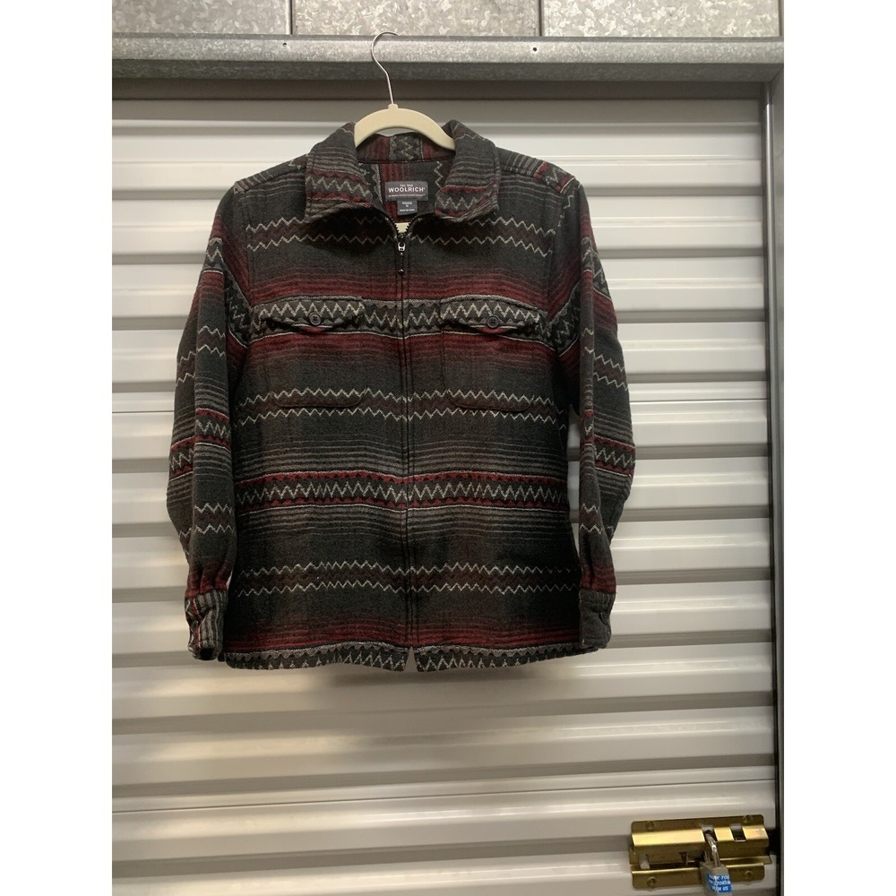 Woolrich Sweater Womens Medium Red Black Full Zip Aztec Southwestern